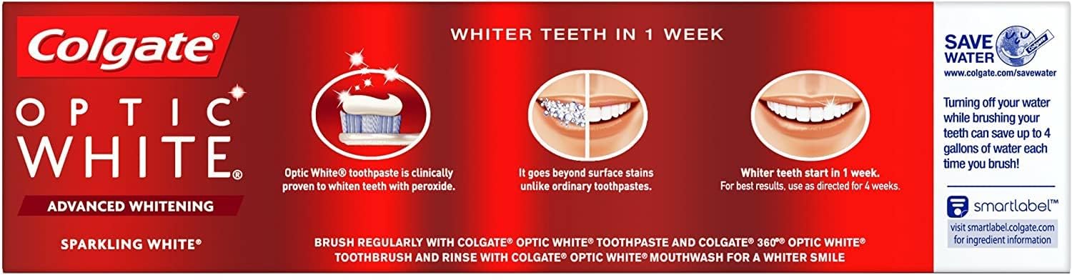 Colgate Optic White Advanced Teeth Whitening Toothpaste, Sparkling White (4.2 Oz., 5 Pk.), 21 Oz