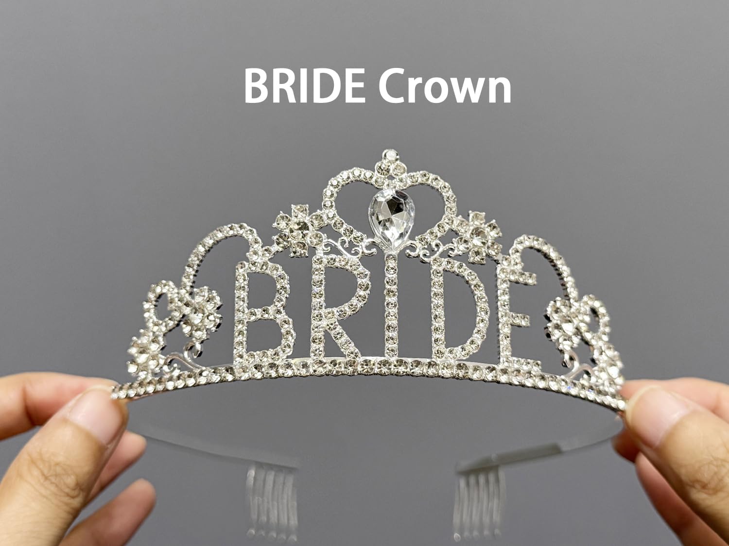 JETKONG 3 Pcs Bachelorette Party Decorations "BRIDE" Crown, Bride to Be Sash&Veil for Women Bachelorette Party Gifts, Bridal Shower Supplies, Gifts, Favors (Silver)