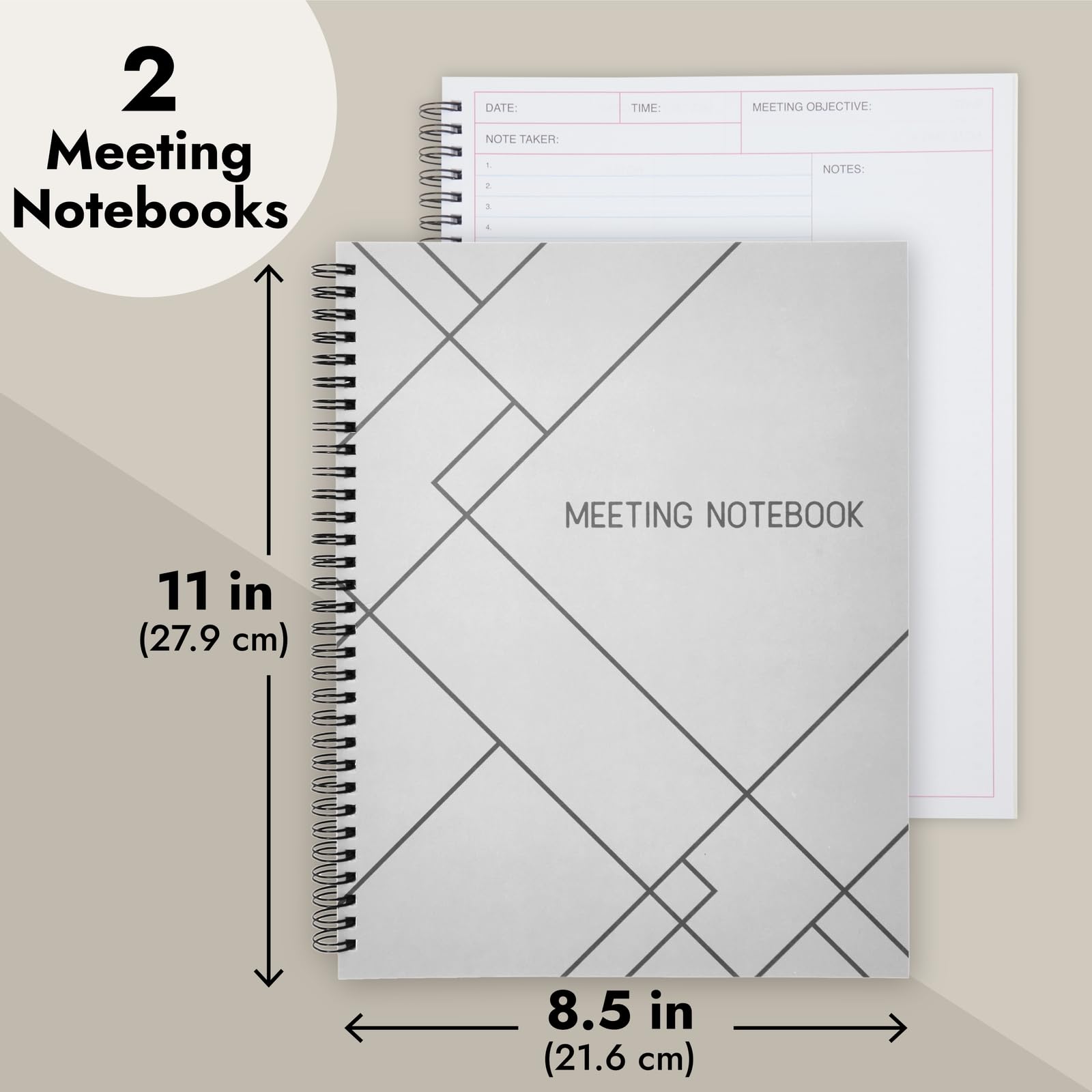 Juvale Meeting Notebook for Work & Office Use - Pack of 2 8.5 x 11 in White Soft Cover Modern - Spiral Bound Daily Planner & Project Management Notes - Office Supplies & Desk Accessories