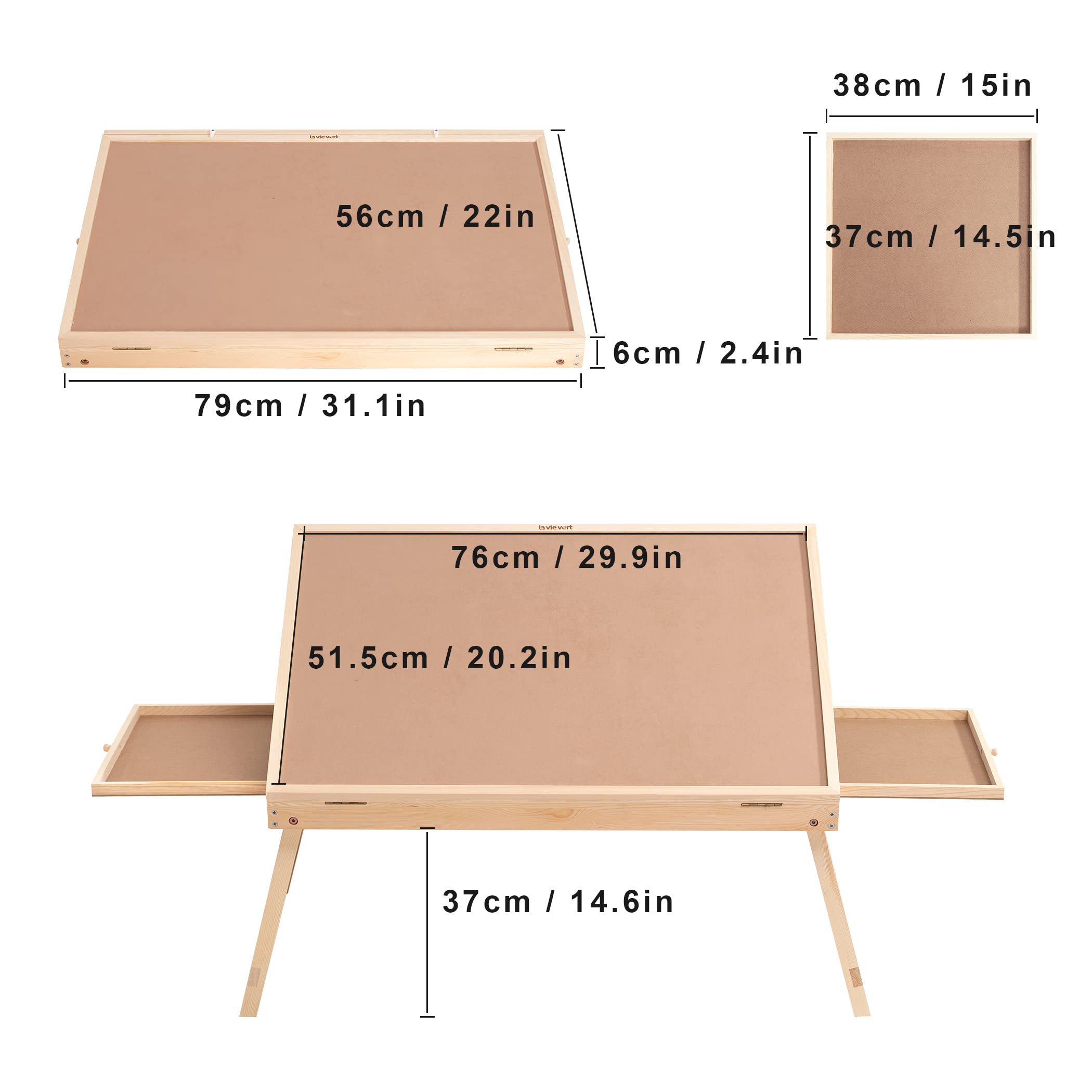 Lavievert Tilting Puzzle Table with 2 Drawers, Adjustable Jigsaw Puzzle Board for Adults & Kids, Portable Wooden Puzzle Plateau with Folding Legs & Non-Slip Tabletop for Up to 1000 Pieces