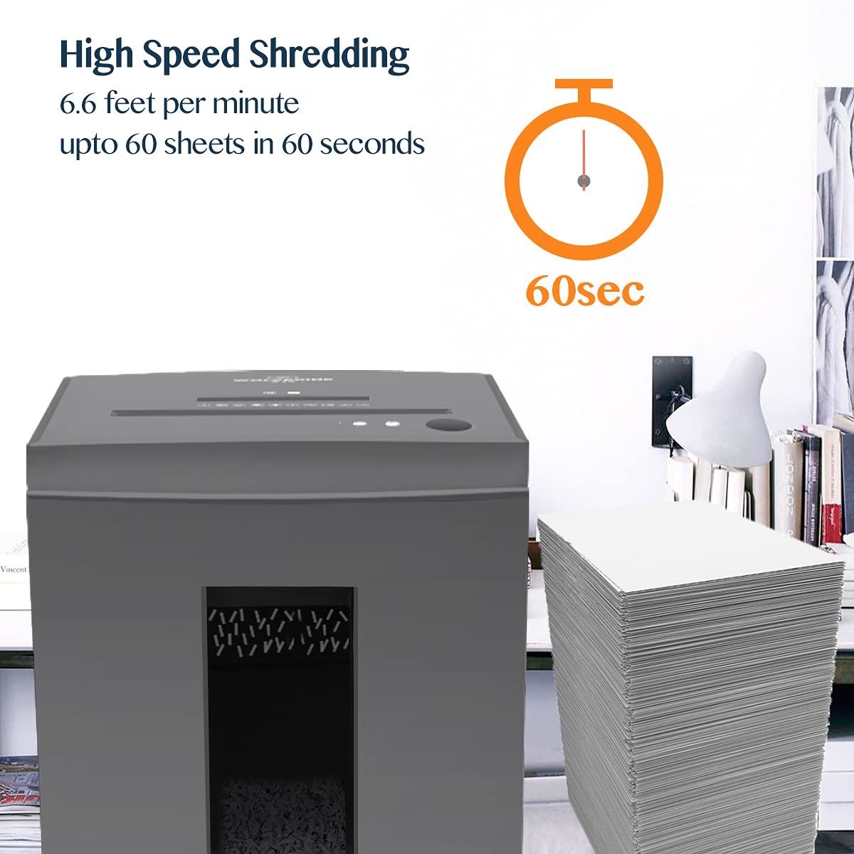 WOLVERINE 10-Sheet Super Micro Cut High Security Level P-5 Heavy Duty Paper/CD/Card Ultra Quiet Shredder for Home Office by 40 Mins Running Time and 6 Gallons Pullout Waste Bin SD9612 (Grey ETL)