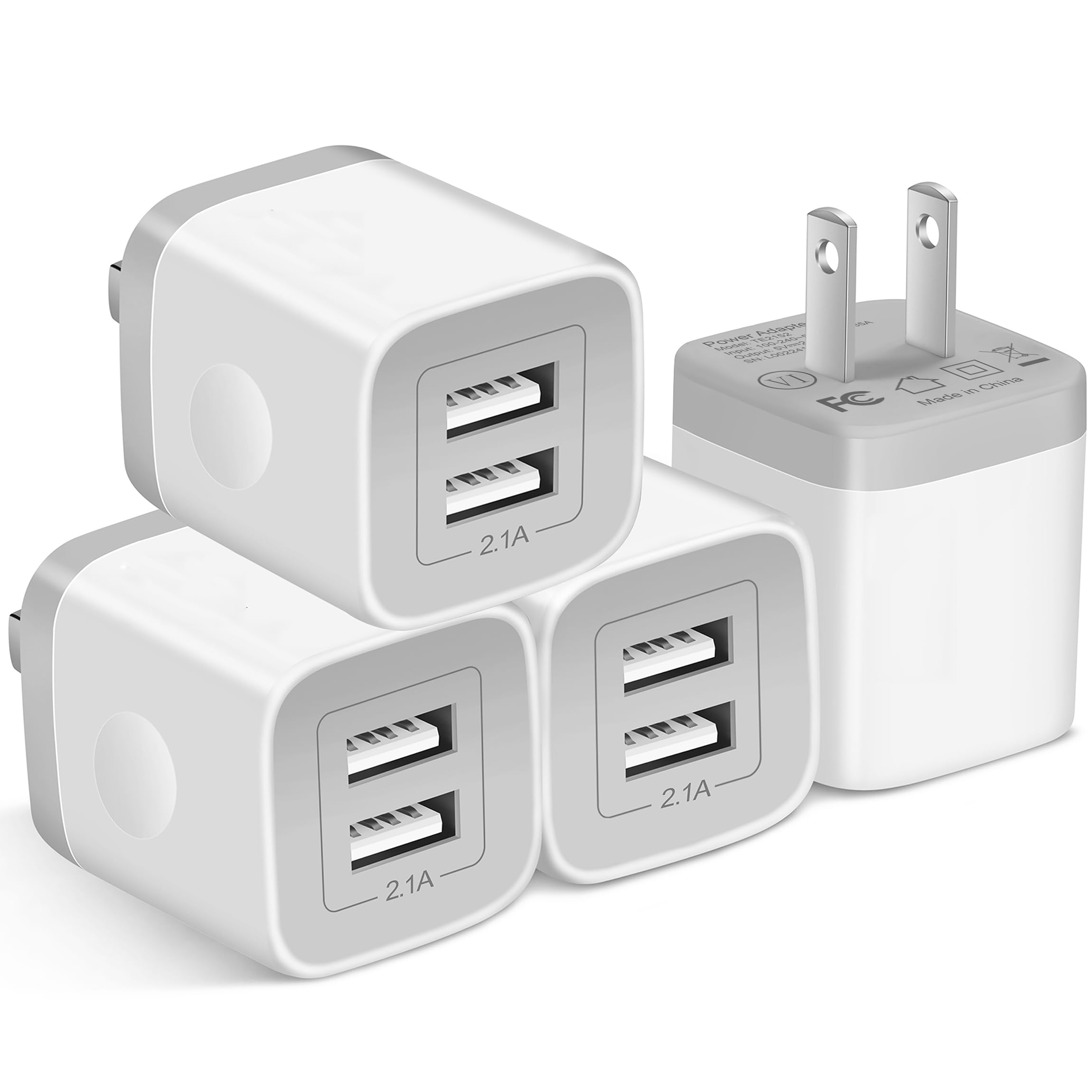 X-EDITION USB Wall Charger,4-Pack 2.1A Dual Port USB Cube Power Adapter Wall Charger Plug Charging Block Cube for iPhone 14/13/12/11/Pro Max/XS/XR/X/8/7/6 Plus, Pad, Samsung, LG, Moto, Android (White)