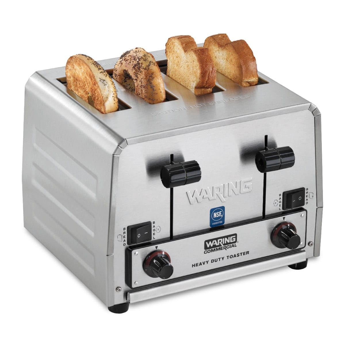 Waring Commercial WCT850RC 4-Slice Heavy Duty Commercial Pop-Up Bread/Bagel Toaster, 120V, 1800W, 5-15 Phase Plug