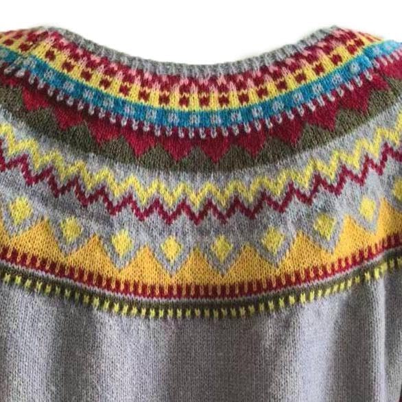 DMOYALA Fair Isle Sweater Women Colorful Fair Isle Printed Sweater Boat Neck Long Sleeve Cropped Sweater Plus Size Casual Loose Pullover Sweater Gray S