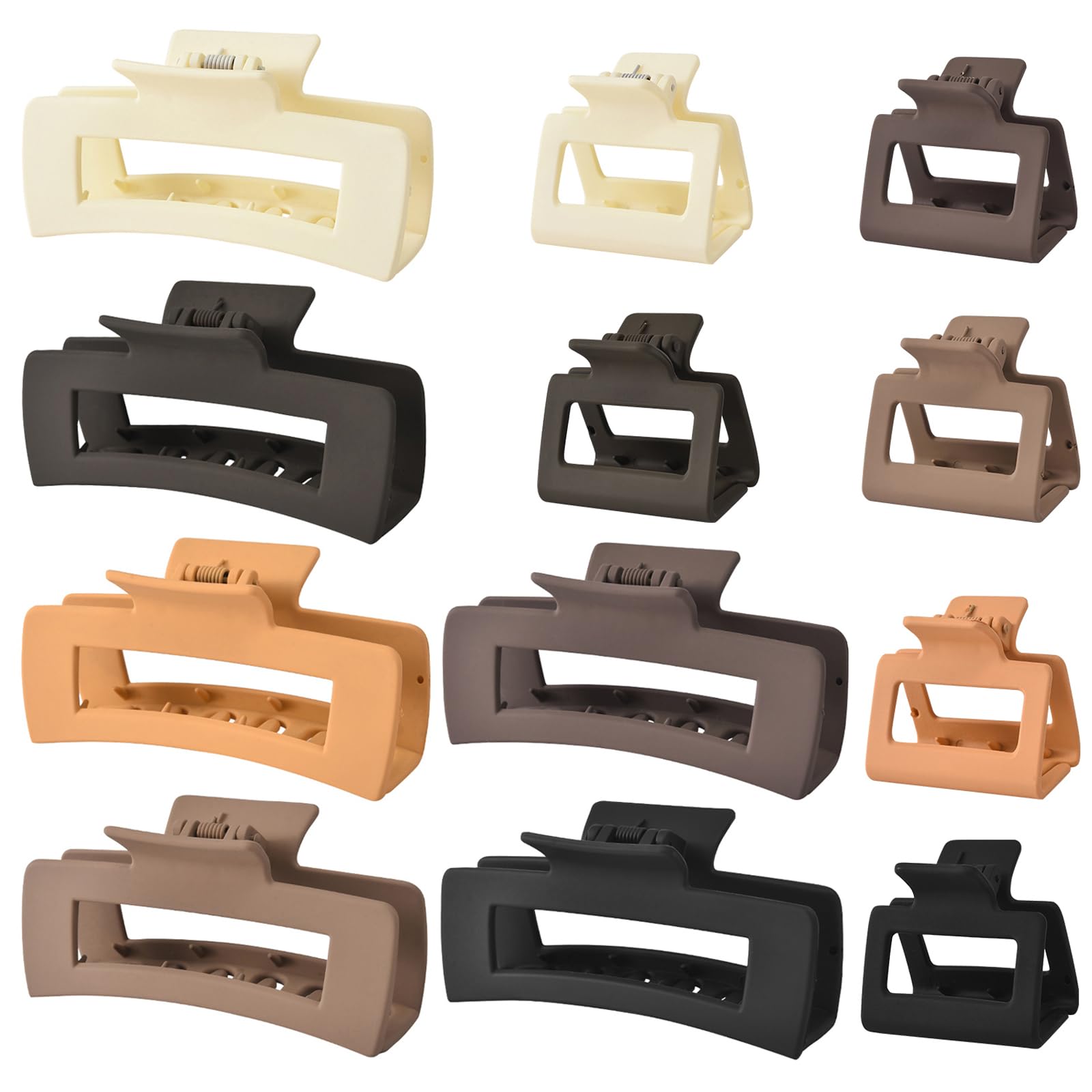 12 Pcs Rectangle Clips, Accessories for Women and Girls, Including 6 Pcs 4 Inch Large Clips for Thick Hair and 6 Pcs 2 inch Small Clips for Thin Hair (Neutral)