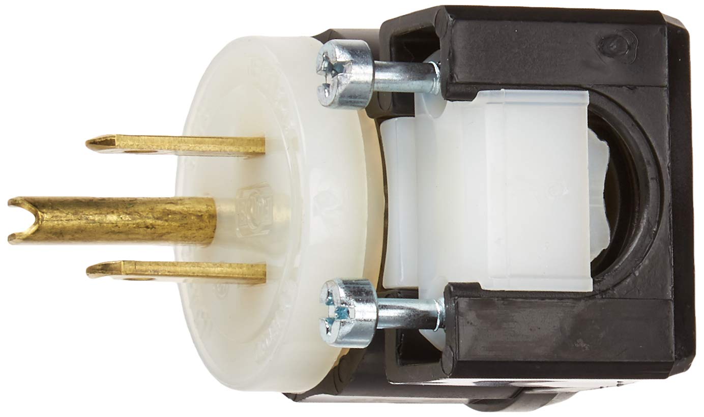 Leviton 5266-CA 15 Amp, 125 Volt, Angle Plug, Straight Blade, Industrial Grade, Grounding, Black-White