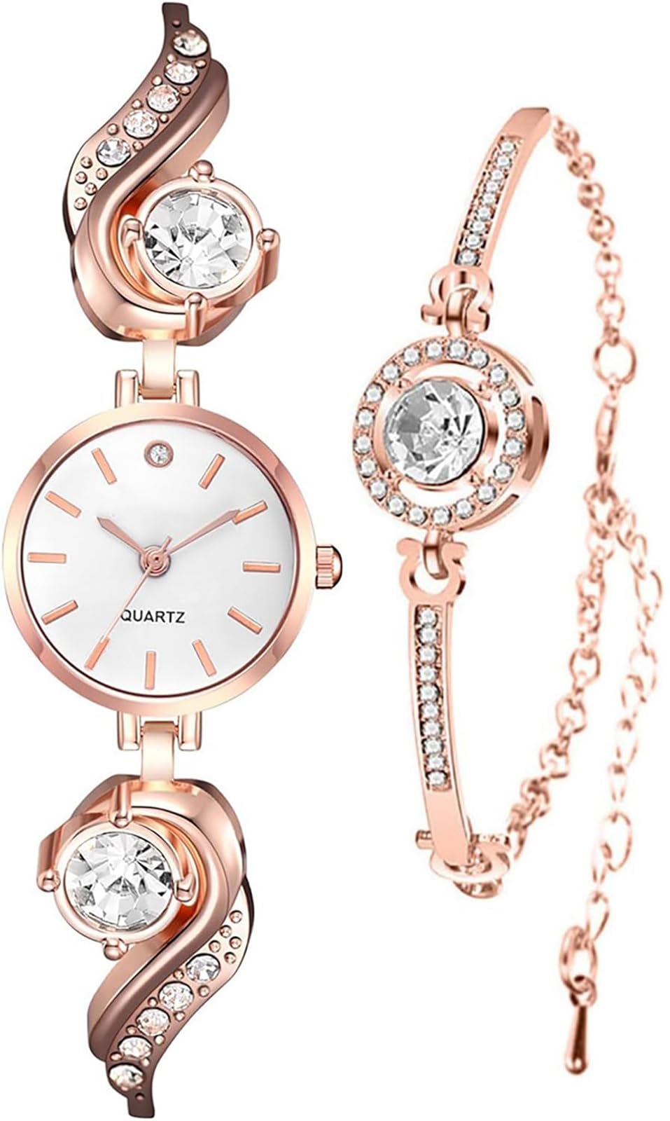 BESTKANG Ladies Watch Leisure Water Diamond Elegant Small and Exquisite Quartz Women's Wrist Watch (Gold White)