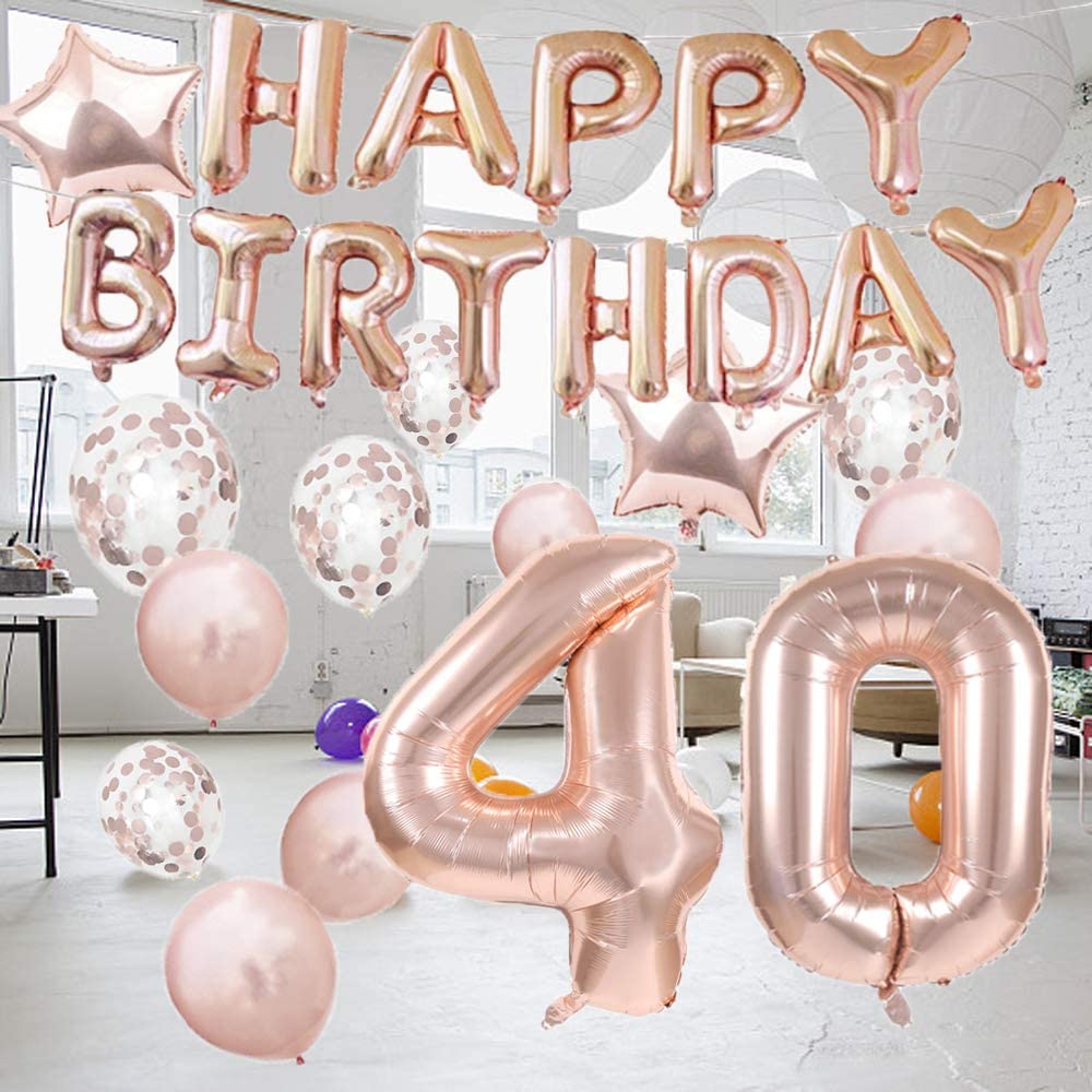 40th Birthday Decorations Party Supplies,40th Birthday Balloons Rose Gold,Number 40 Mylar Balloon,Latex Balloon Decoration,Great Sweet 40th Birthday Gifts for Girls,Photo Props