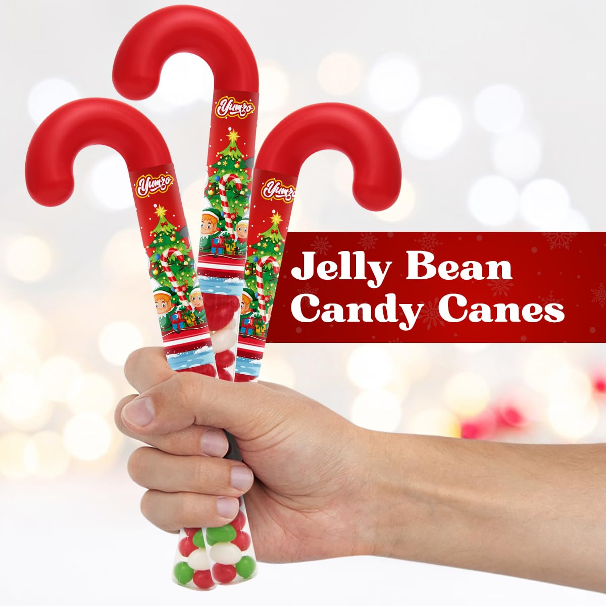 Christmas Candy cane Filled with Jelly Beans. 3 Pack, The Ideal Christmas Candy for Stocking Stuffers.