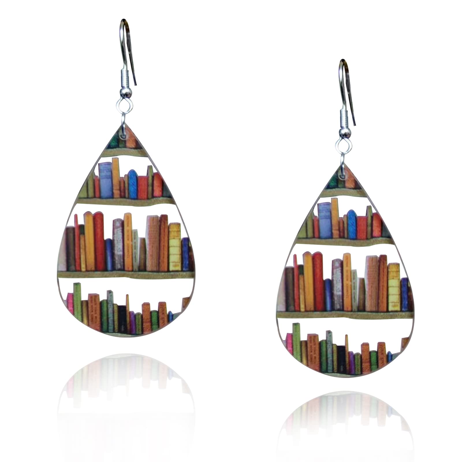 Back to School Earrings Gifts Tear Drop Bookcase Earrings, Book Dangle Earrings for Women Book Lover, Bookshelves Earrings Acrylic (Teardrop)