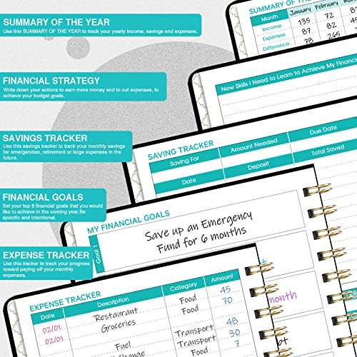 Budget Planner - Budget Book with Bill Organizer and Expense Tracker, 6.1" x 8.25", 12 Month Undated Finance Planner/Account Book to Take Control of Your Money, Start Anytime - Petunia