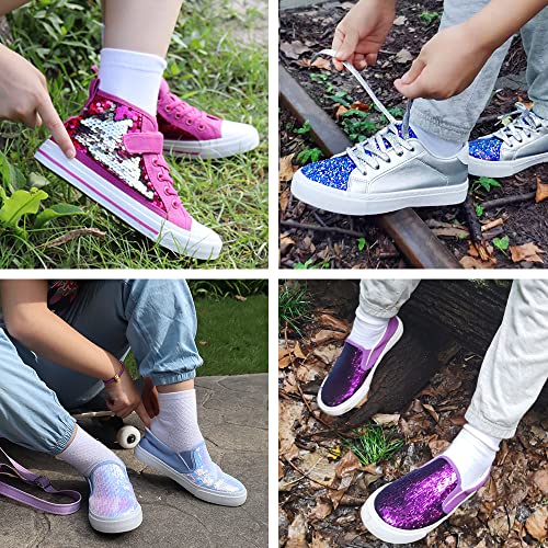 Toandon Girls Kids Canvas Shoes Sneakers for Boys Color Change Flipping Sequins Glitter Sparkle Slip On High Top Adjustable Hook Loop Straps Velcro Non-Slip Lightweight Grey Size 9