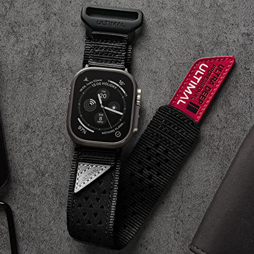 ULTIMAL Band Compatible with Apple Watch 49mm 45mm/44mm/42mm 41mm/40mm/38mm, Tough Breathable Nylon Sports Strap, Hollow Out Design for iWatch Series 8/7/6/5/4/SE/3/2/1/Ultra (38mm/40mm/41mm, Black)