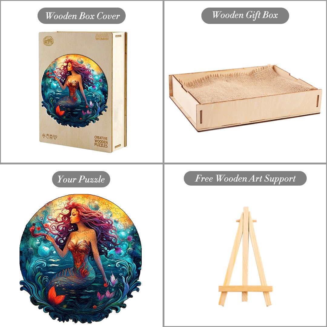 BLUMUZE Deep-Sea Mermaid Wood Puzzle for Adults 11.4 * 10.7In 200 Pcs, Wooden Jigsaw Puzzles with Unique Animals Pieces, Beautiful Mermaid Princess Puzzle, Advanced Christmas Puzzle Gift for Kids