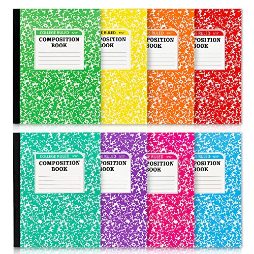 feela Composition Notebook, 8 Pack 8 Pastel Colors College Ruled Composition Books Bulk, Marble Cover Notepad Lined Cute Journal Notebooks for School Supplies Notes Taking Writing, 9.75 X 7.5 in