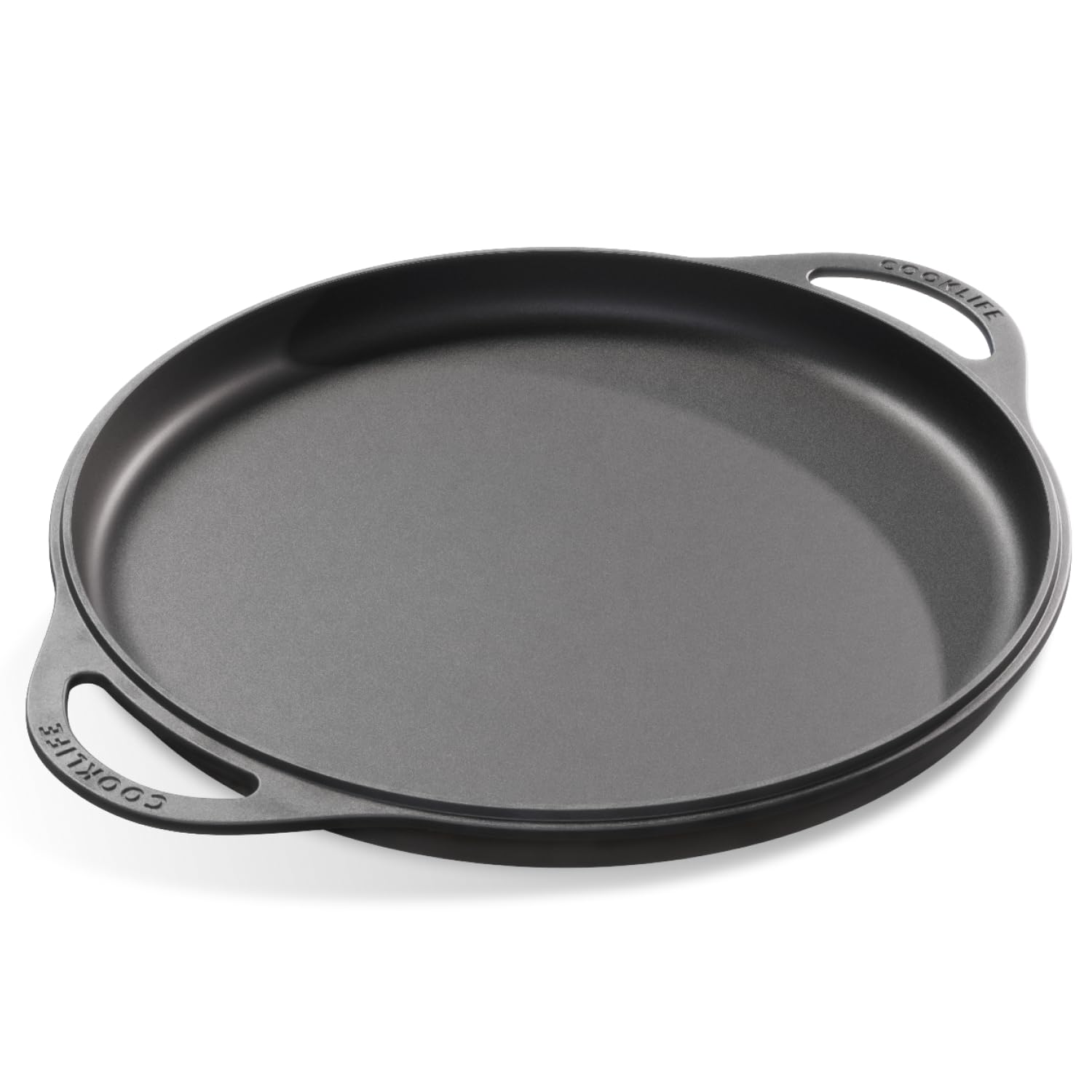 COOKLIFE 12 Inch Smooth Cast Iron Griddle with Pan Scraper and Mesh Dish Scrubber, Round Pre-Seasoned Griddle Pan for Stove Top, Dishwasher & Oven Safe Pizza Pan