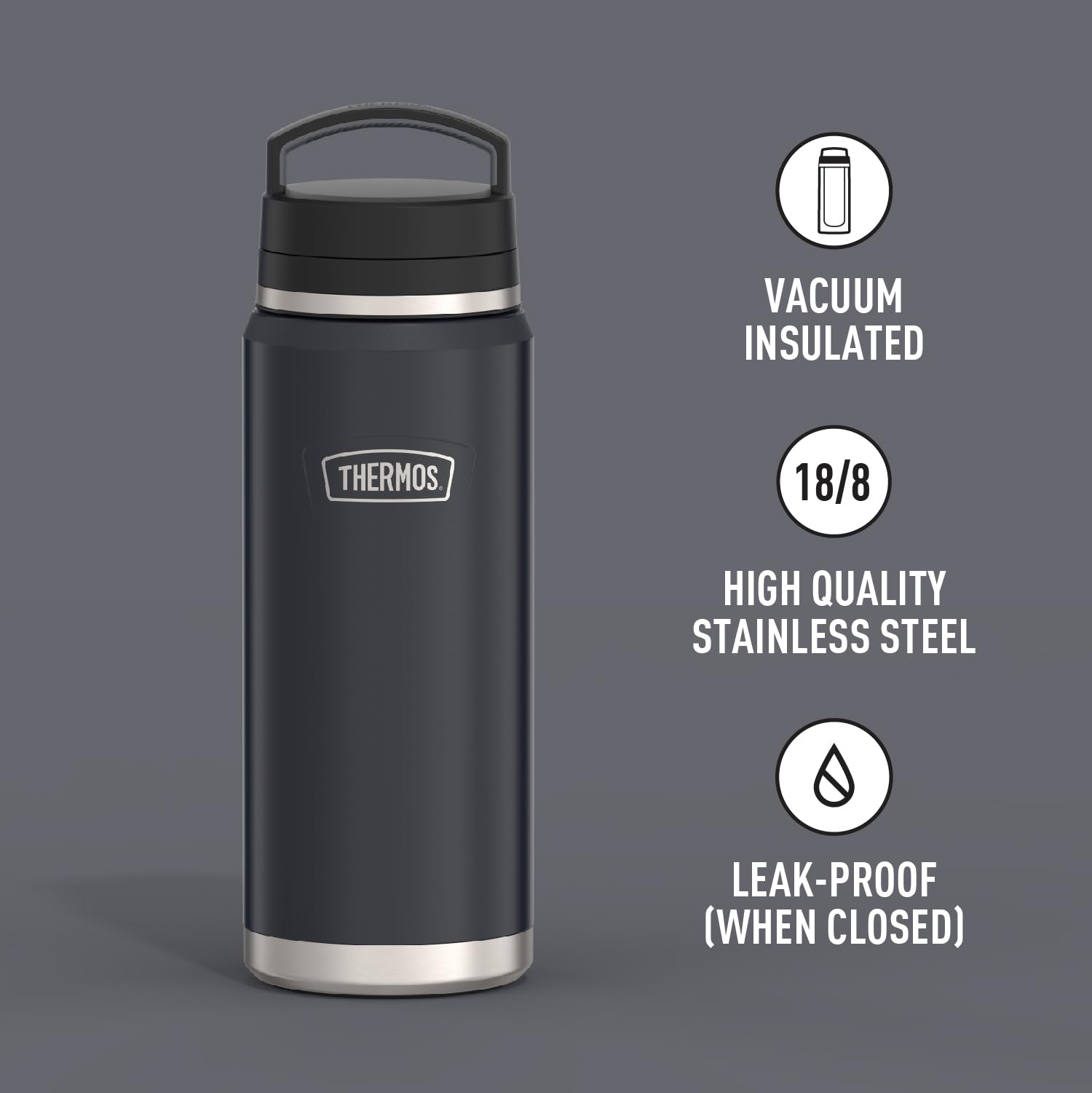 THERMOS ICON SERIES Stainless Steel Dual Temperature Beverage Bottle, 40 oz, Graphite