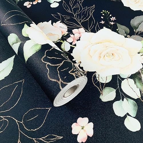 BaoHArtHome Dark Green and Gold Tropical Jungle Wallpaper 17.7in X 6.6ft Peel and Stick Wallpaper Contact Wall Paper Removable Bathroom Self Adhesive Renter Friendly Vinyl Wallpaper