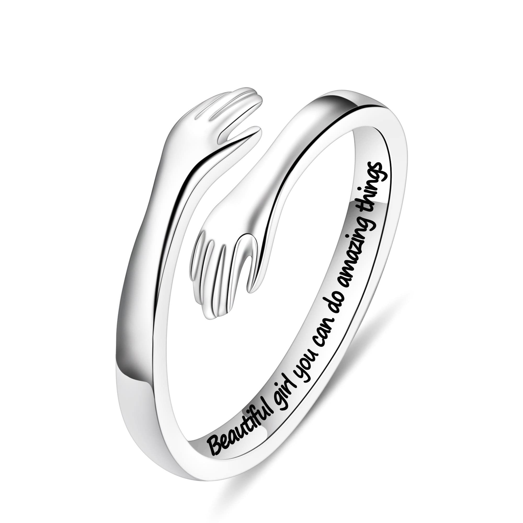 Yesteel Sterling Silver Hug Rings for Teen Girls Kids, Teen Girls Gifts for Teenage Girls Inspirational Gifts for Girls Kids Jewelry for Teen Girls, Christmas Stocking Stuffers for Teen Girls Kids