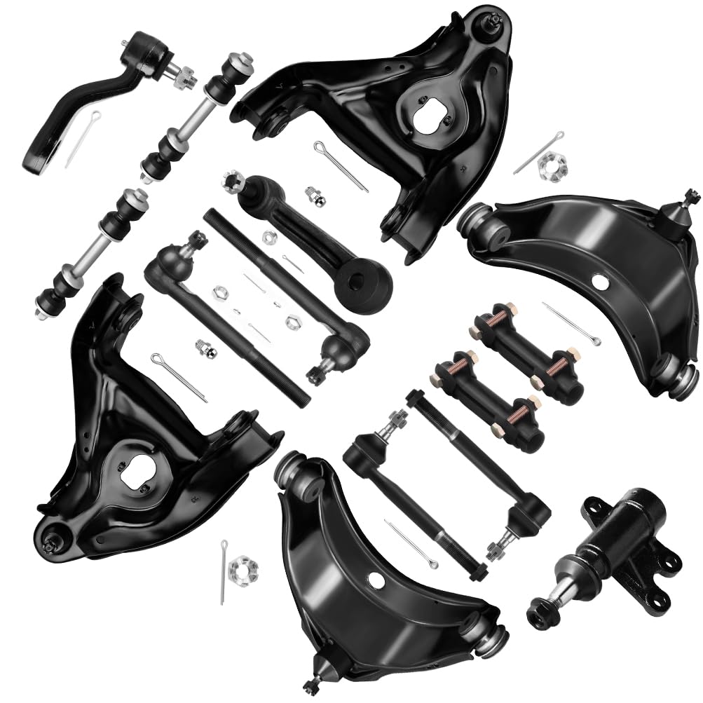 SOSOPART 15pc Set Front Suspension Kit Lower Upper Control Arm Inner Outer Tie Rod End Adjusting Sleeve Sway Bar Link Idler Arm Pitman Arm Replacement for Chevy C1500 C2500 Tahoe for GMC C1500 Yukon