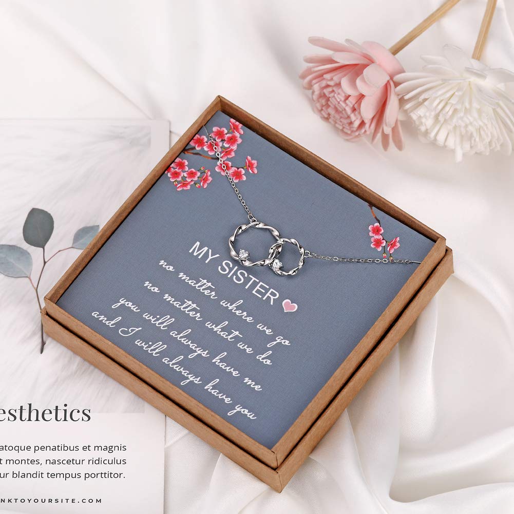 AnalysisyLove Sister Gifts from Sister, Sterling Silver Interlocking Infinity 2 Circles Necklace for Sisters, Big Sister Little Sister Gift, Birthday Jewelry Friendship Gifts