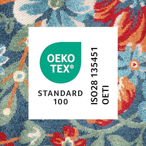 TOWN & COUNTRY EVERYDAY Hibiscus Bloom Modern Floral Indoor Outdoor Area Rug, UV Fade Resistant, High-Low Pile, Blue/Red/Beige, 3'11"x5'2"