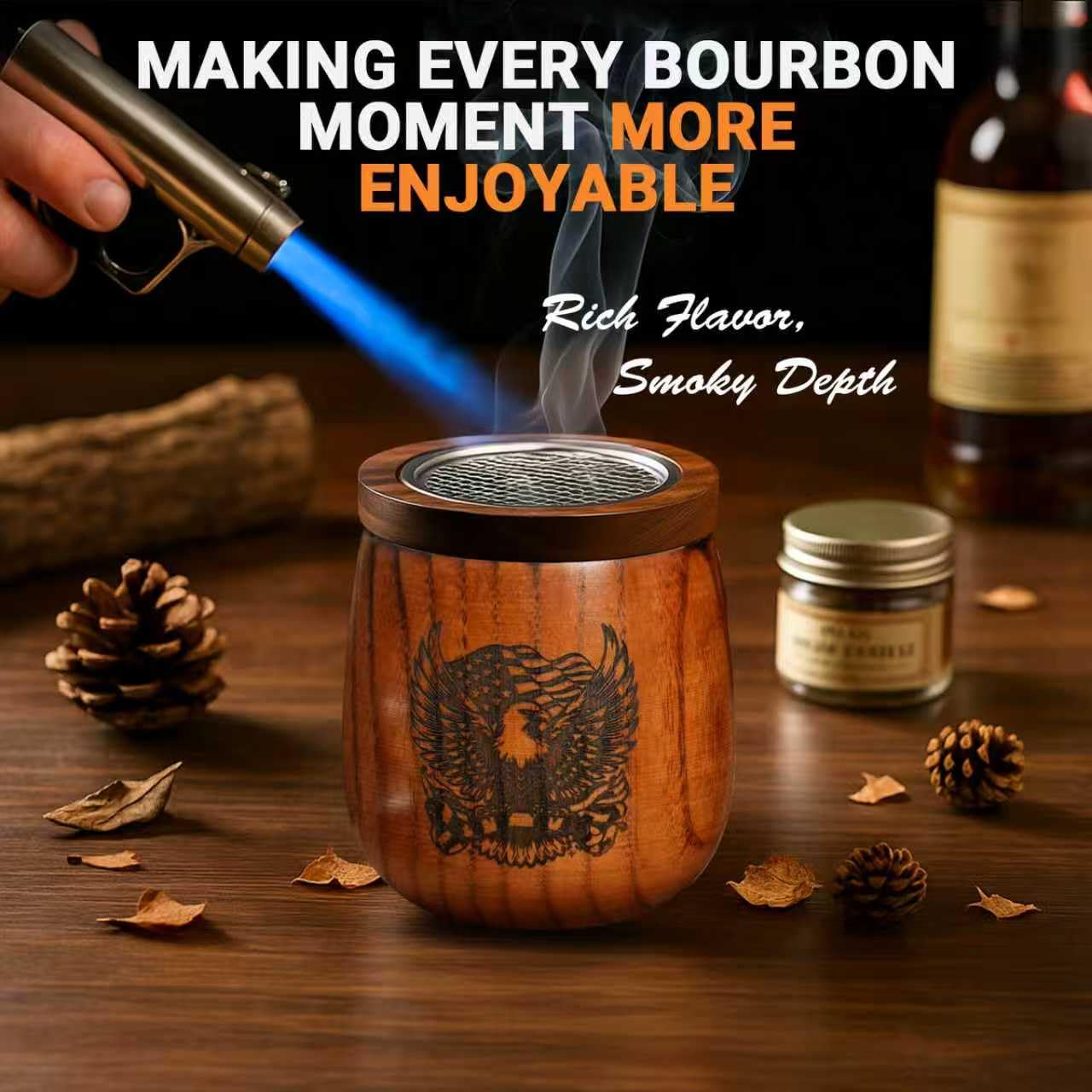 Wooden Whiskey Glass – Wooden Bourbon Drinking Glass with Eagle Design – Solid Wood Whiskey Cup – Old Fashioned Glasses Set of 2 – Birthday, Retirement, Weddings, Anniversaries Gift for Men Women