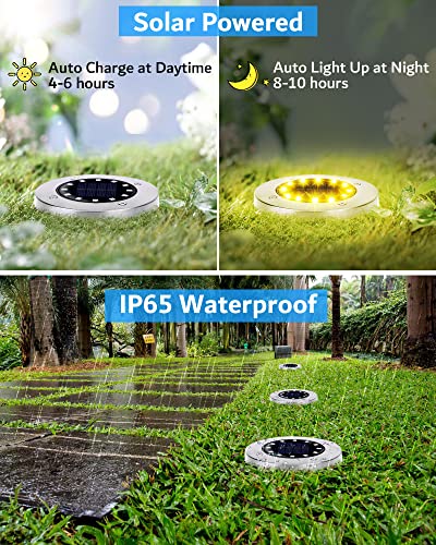 Biling Solar Ground Lights Outdoor 8 Packs, Bright 12 LEDs Solar Lights Outdoor Waterproof, Flat Landscape Lights Solar Powered for Yard Walkway Garden Driveway (White)