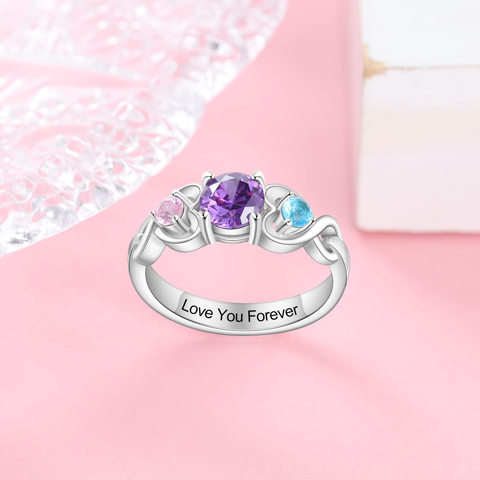 Zomodia Personalized Mother Rings with 3 Simulated Birthstones Engraved Names Anniversary Rings for Grandma Family Promise Jewelry (7)