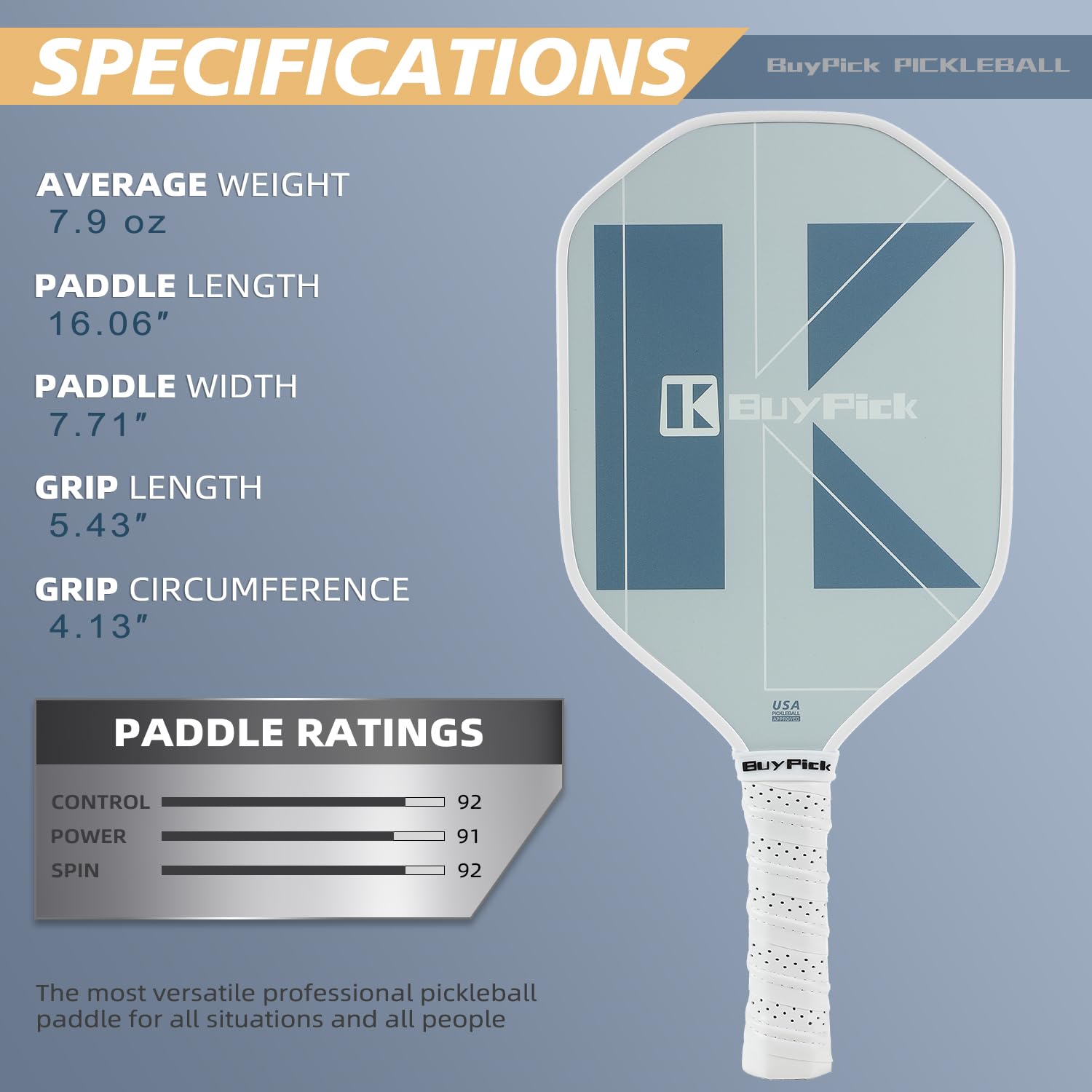 BuyPick Pickleball Paddles Set of 2, USAPA Approved Carbon Fiber Surface Paddles with Anti-Slip Sweat-Absorbing Grip &16MM Racket, Light Pickleball Set with 2 Pickleball Paddle 4 PE Balls& 1 Bag