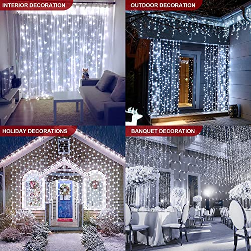 oopswow 304 LED Curtain Lights,8 Modes Hanging Wall Lights Outdoor,Plug in Fairy Curtain String Lights for Window,Ceiling,Party Backdrop,Wedding,Christmas,Halloween,Bedroom Decor(Green)