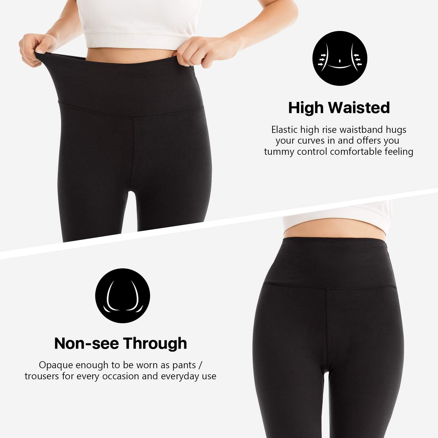 SINOPHANT High Waisted Leggings for Women - Full Length Capri Buttery Soft Yoga Pants for Workout Athletic(Capri Black,L-XL)