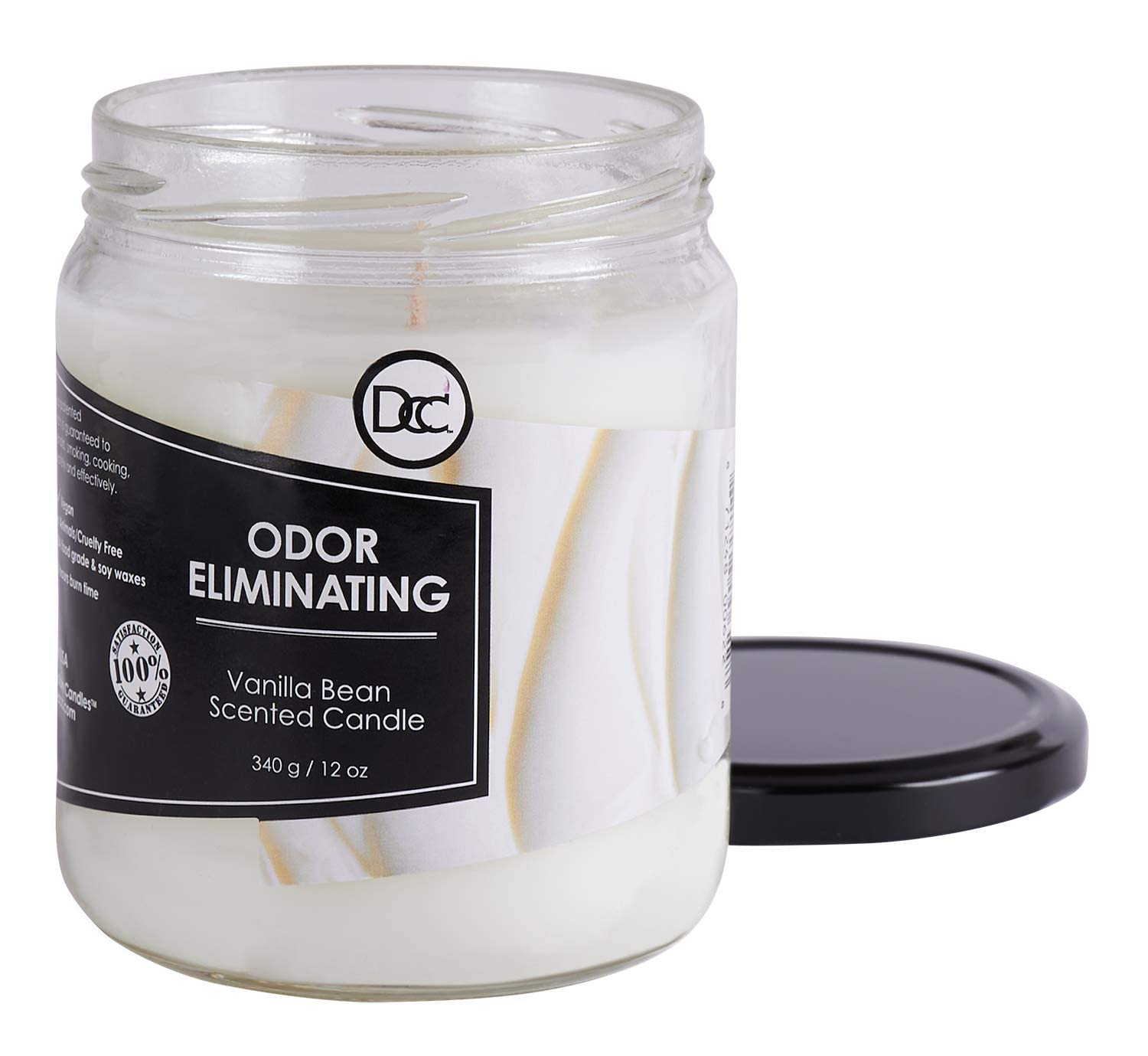 Vanilla Bean Odor Eliminating Highly Fragranced Candle - Eliminates 95% of Pet, Smoke, Food, and Other Smells Quickly - Up to 80 Hour Burn time - 12 Ounce Premium Soy Blend