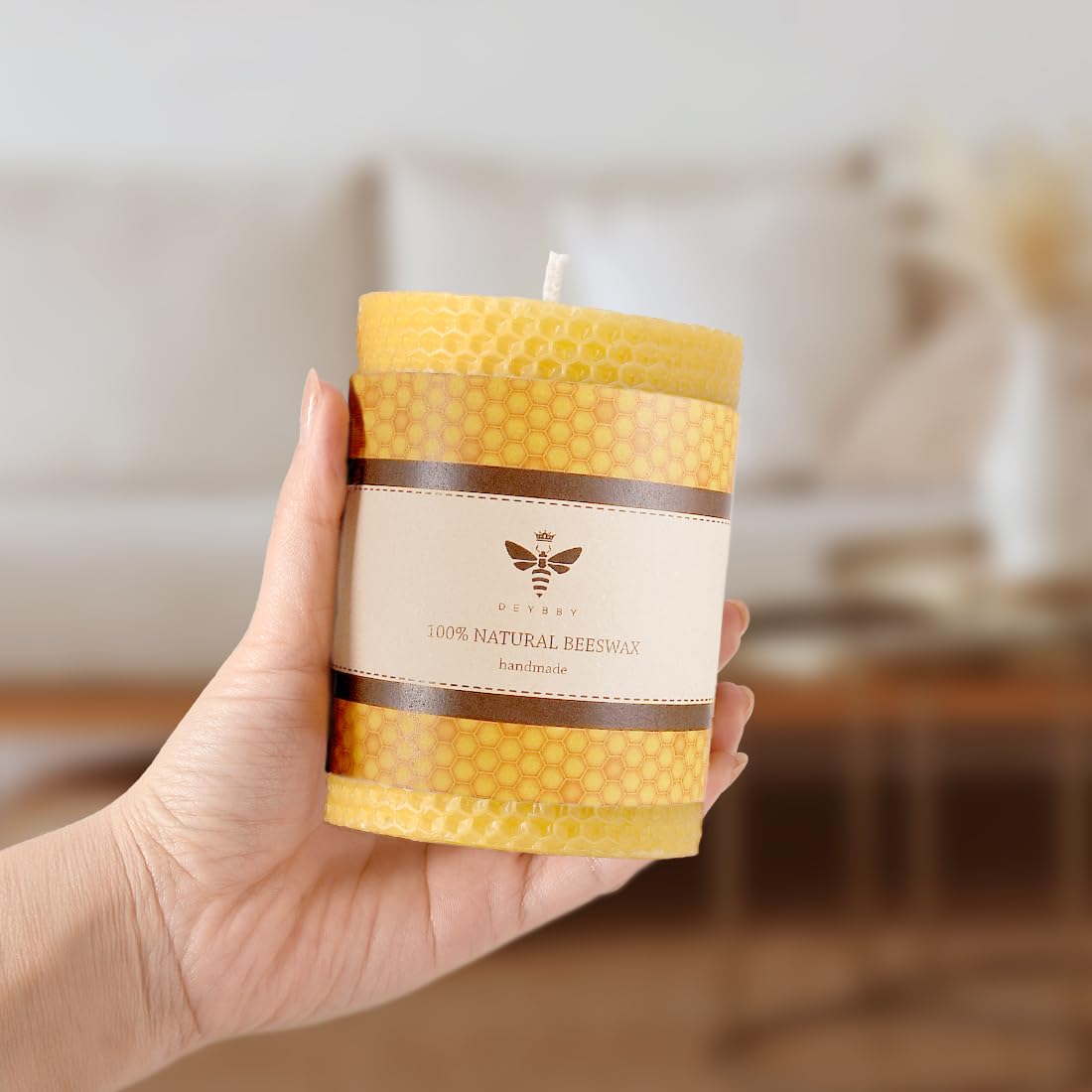 Beeswax Pillar Candle - Handmade Pure Beeswax Rolled Candle for Gift & Home Decor (3×4 in)