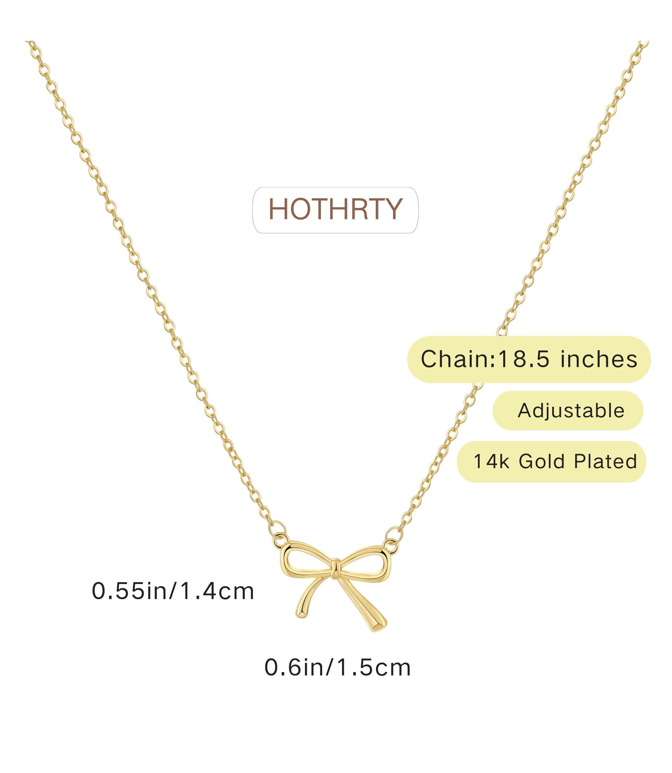 Hothrty Bow Necklace 14K Real Gold Plated Choker Simple Dainty Gold Necklace for Woman Pendant Necklace Bow Jewelry Trendy Cute Gold Necklace for Woman Jewelry Gift