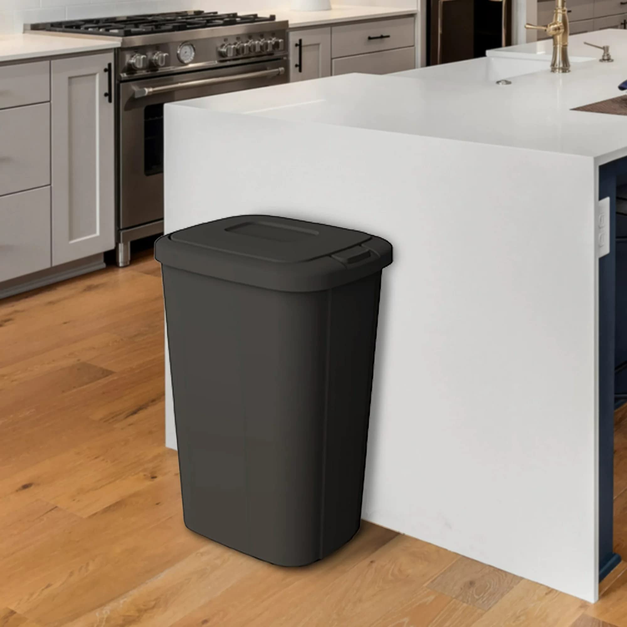 Solid Color 13.3 Gal Touch Top Plastic Trash Can, Spring Loaded Lid Garbage Bin for Kitchen,Home, Bedroom, Bathroom,Office & Slim Space-Saving