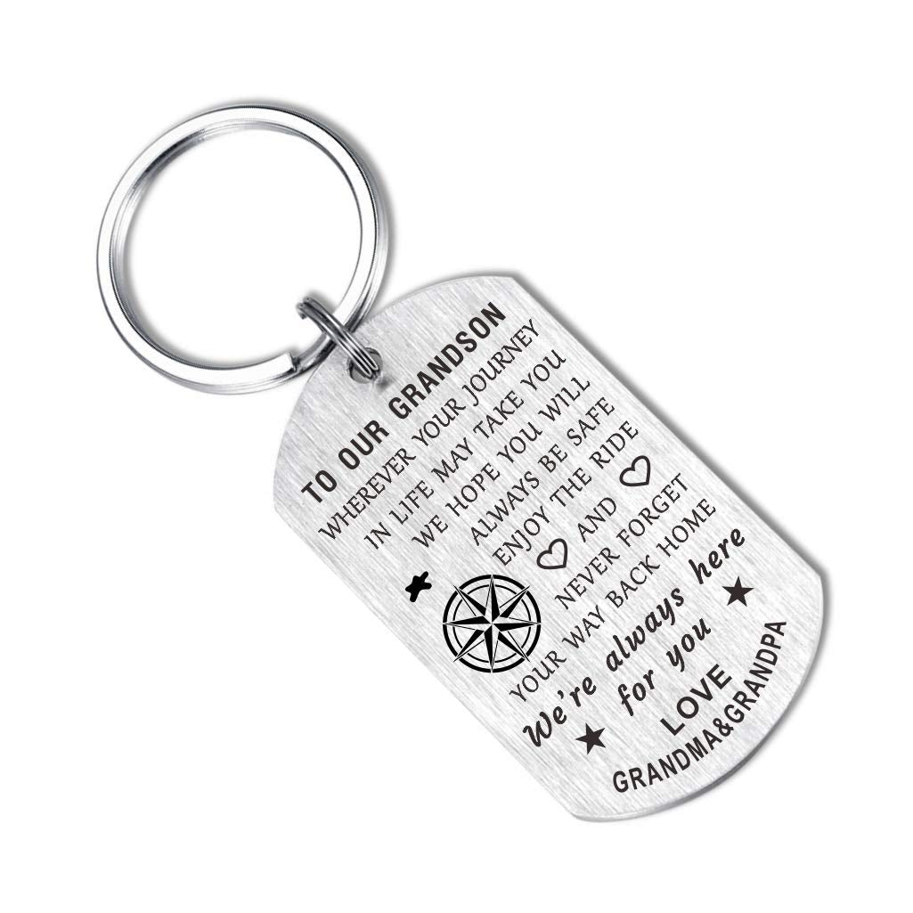 CPLJW Grandson Birthday Gifts from Grandma Grandpa, Enjoy the Ride, Engraved Meaningful Messages Keychain Presents