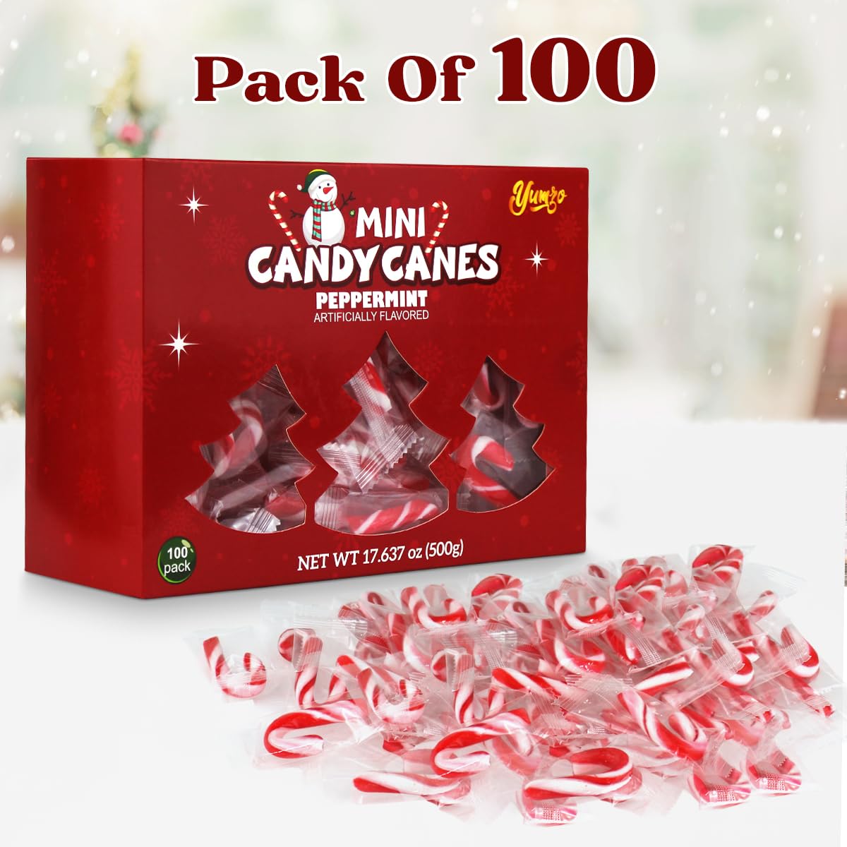 Christmas Mini Candy Canes Classic Red & White Peppermint Flavor for Holiday Family Indulgement - Small Candy Canes Individually Wrapped for Kids & Adults, Great Candy Cane Gift Set - 100 Pack