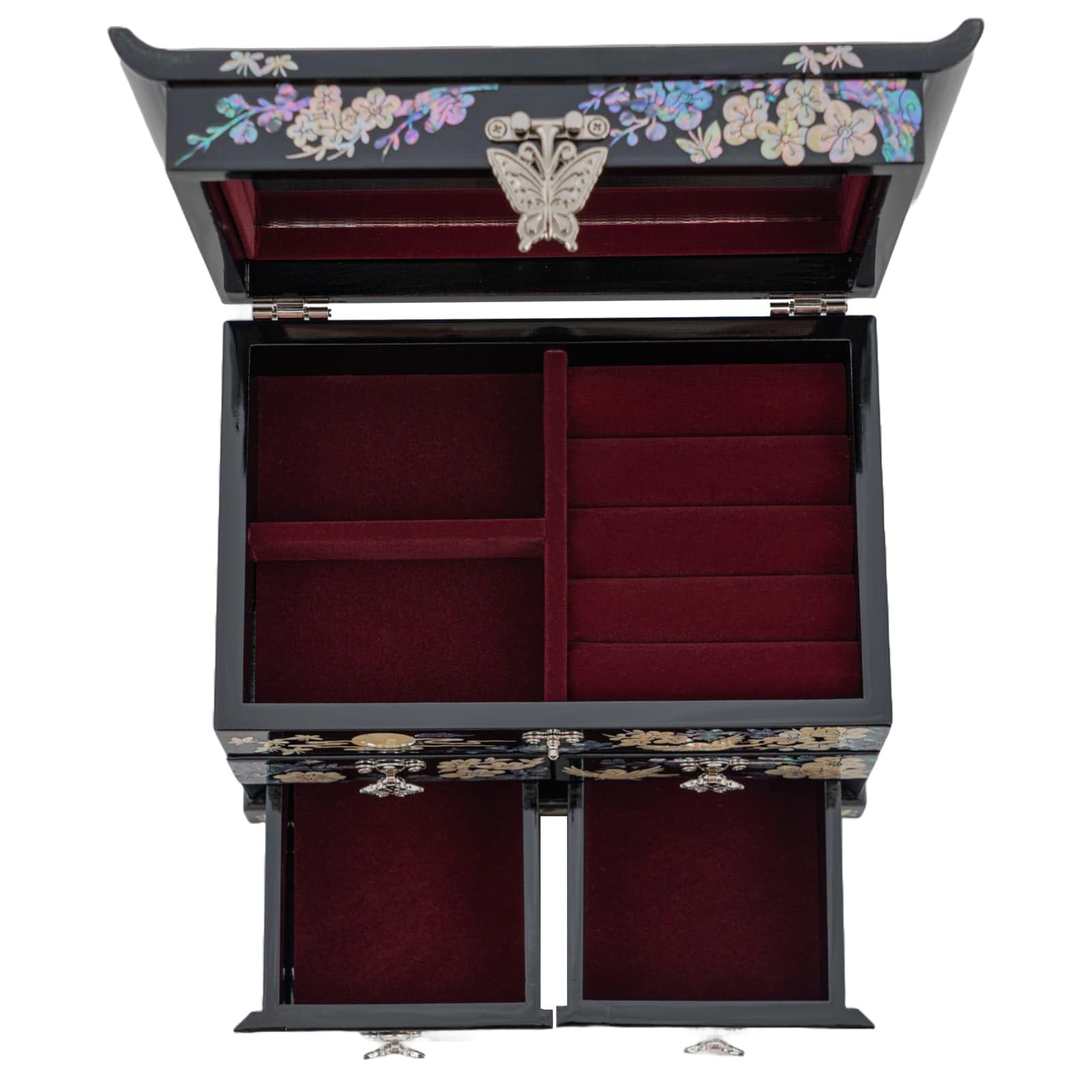 February Mountain Mother of Pearl Jewelry Organizer Box – Anniversary Christmas Graduation Birthday gifts for women Mother's day gifts for mom from daughter (Plum Blossom)