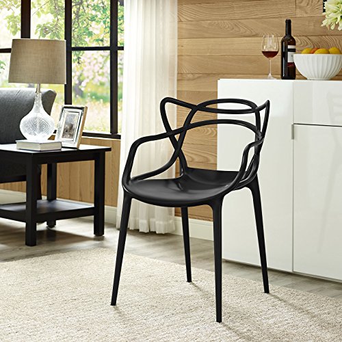 Modway Entangled Modern Molded Plastic Kitchen and Dining Room Arm Chair in Black - Fully Assembled