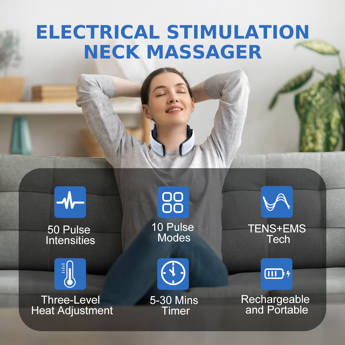 Auxoliev Neck Massager with Heat,FSA HSA Eligible Item,Portable Deep Tissue Massager for Neck Pain Relief,10 Modes 50 Intensities,Home Office Travel Use