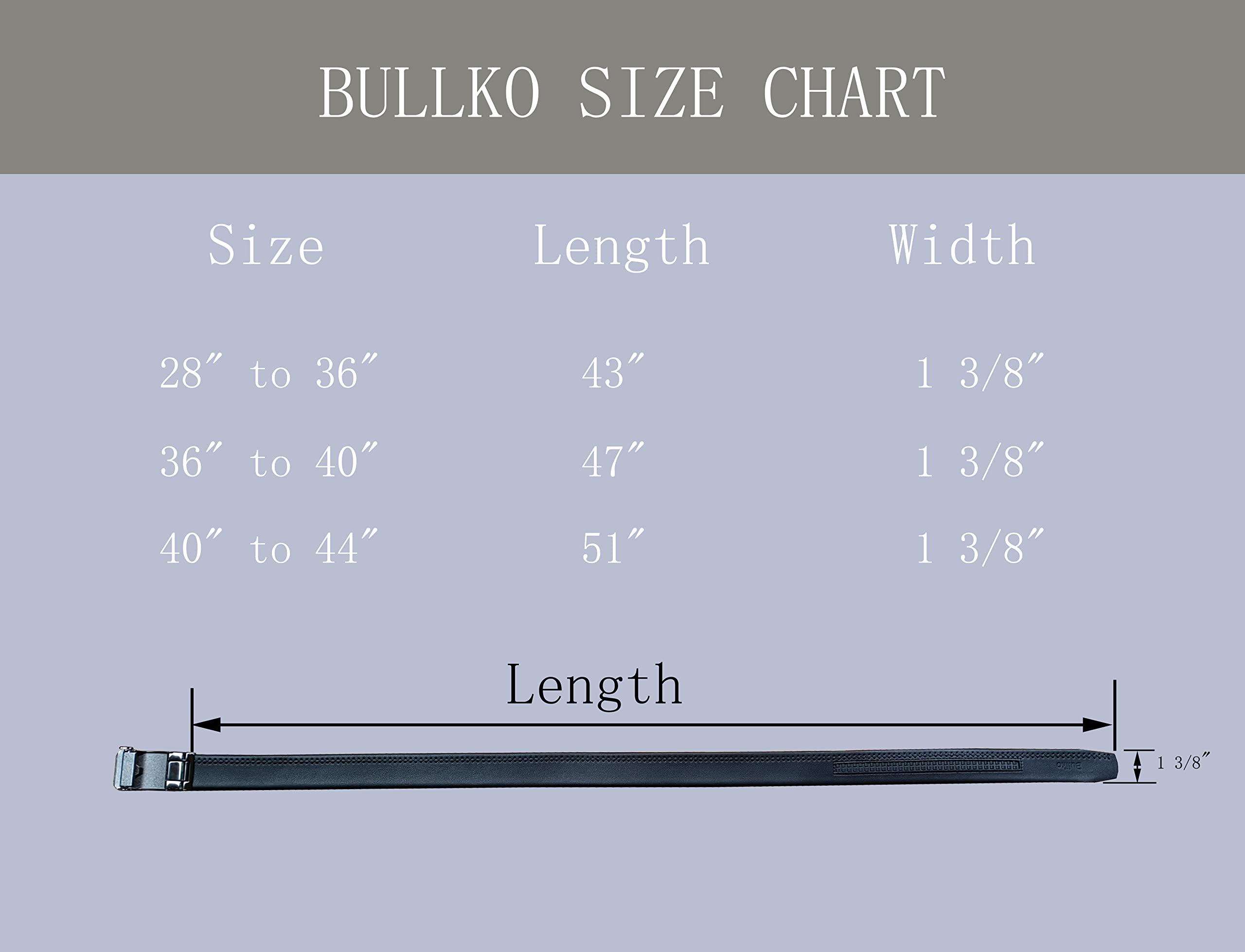 Bullko Mens Ratchet Adjustable Click Dress Golf Belt Casual Black Leather 1 3/8", Trim to Fit, 36