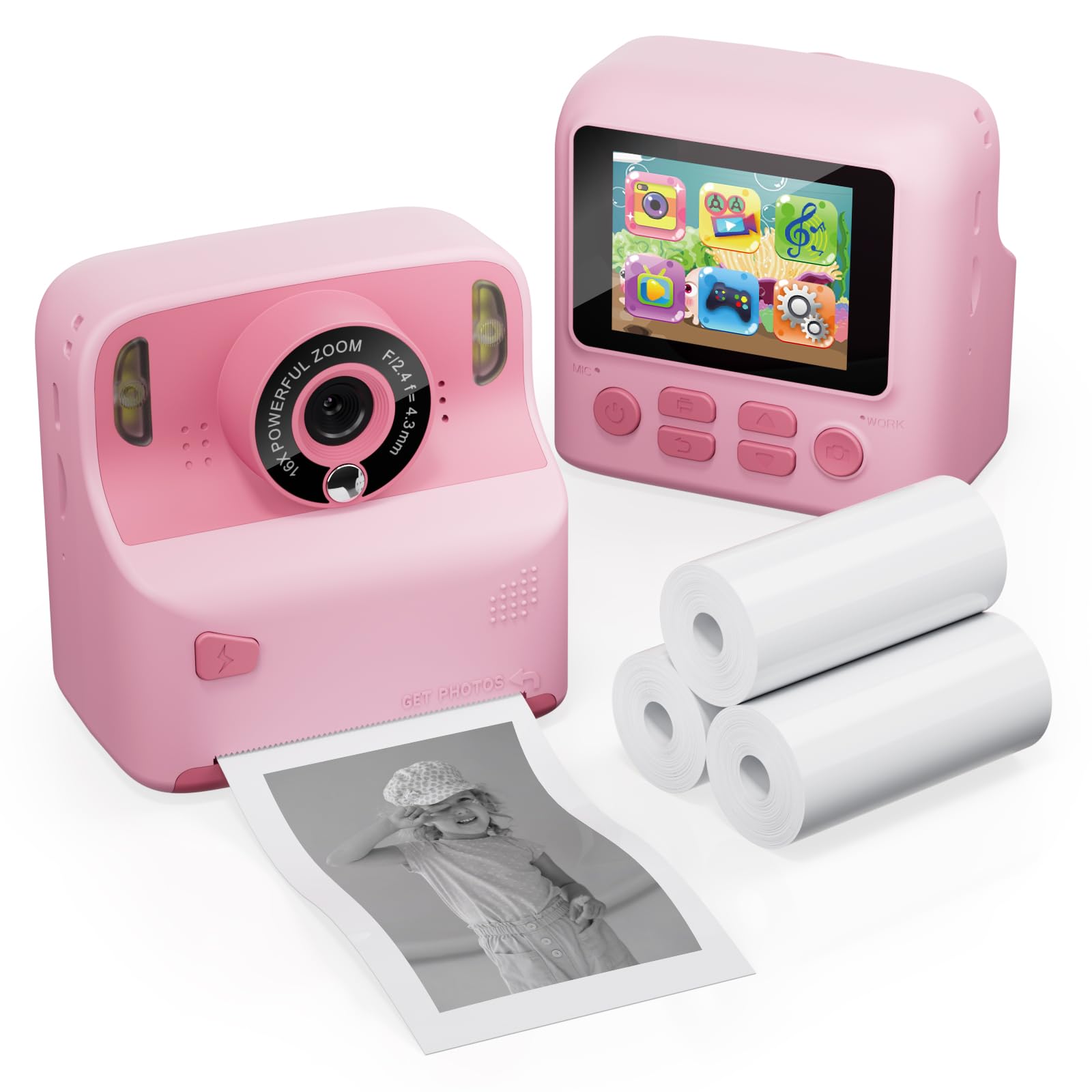 Contixo Kids Camera Instant Print - 1080P Kids Instant Cameras That Print Photos, 2.4 Inch Screen Selfie Digital Camera 12MP with Print Paper, Portable Camera Toy, Fun Gift for Girls Boys, Pink