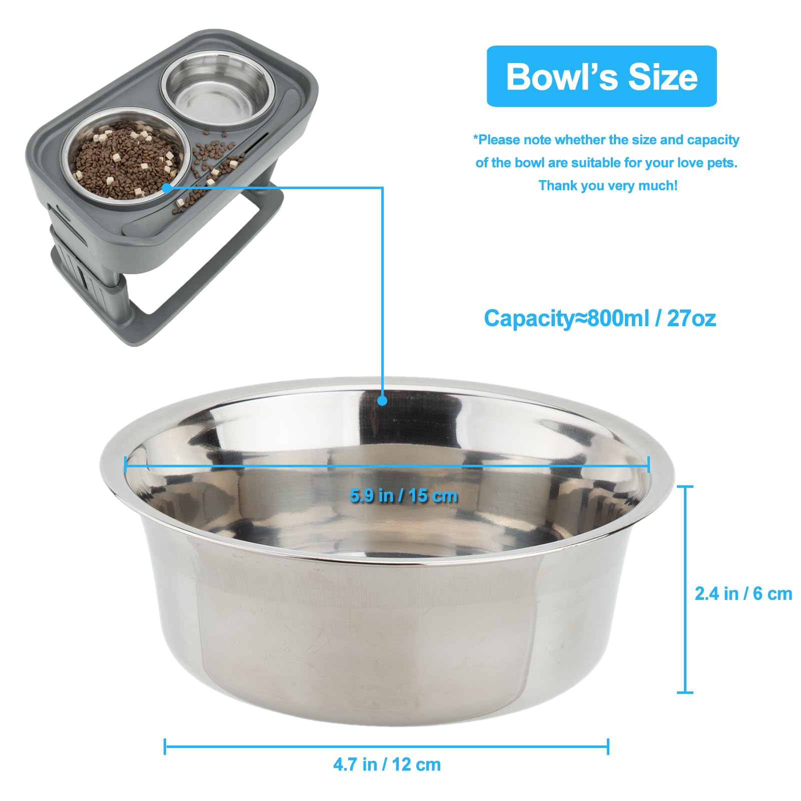 Hengu Elevated Dog Bowls,Adjustable Raised Dog Bowl Stand Adjusts to 4 Heights (2.8", 8.6", 10.6",11.8") for Small Medium and Large Dogs,with 2 Stainless Steel Dog Food Bowls