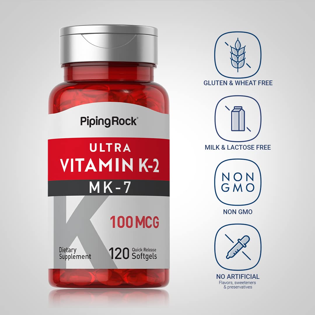 Piping Rock Vitamin K2 MK-7 | 100 mcg | 120 Softgels | Non-GMO, Gluten Free Supplement