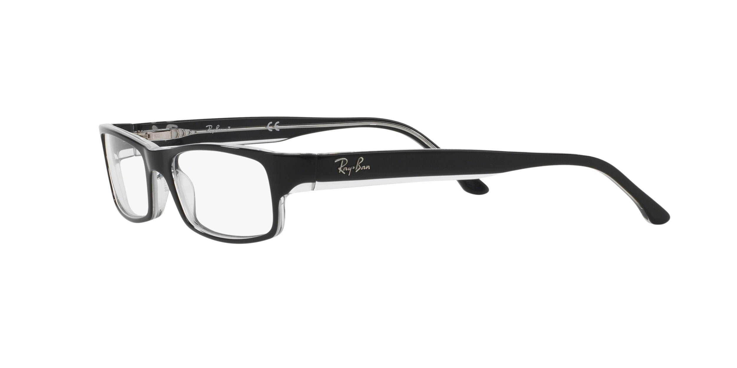 Ray-Ban RX5114 Rectangular Prescription Eyeglass Frames, Black On Transparent/Demo Lens, 54 mm