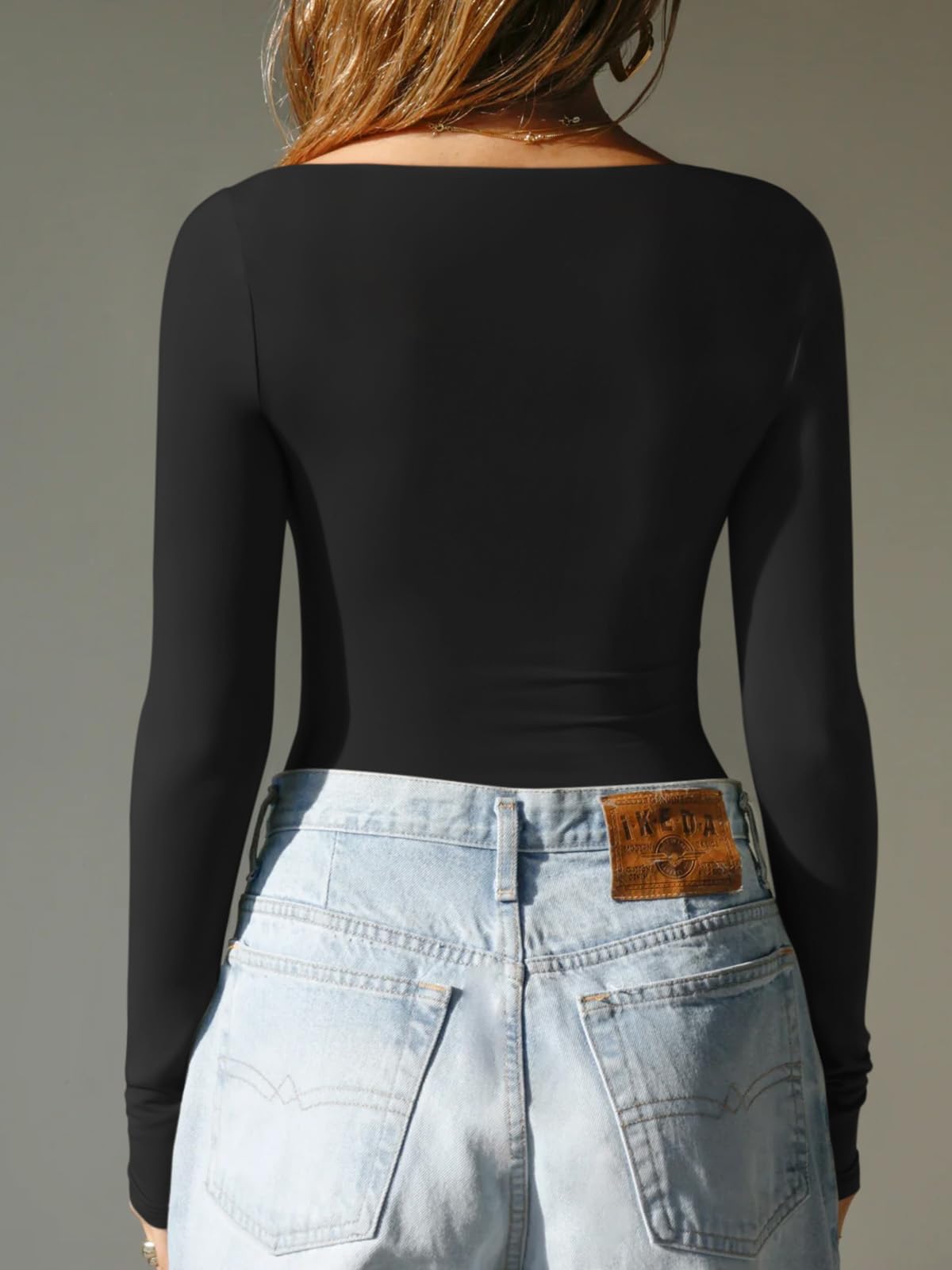 REORIA Women's Boat Neck Long Sleeve Bodysuit Basic Going Out Body Suits Tops 2025 Black Small