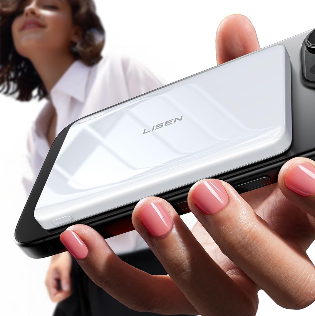 LISEN 0.3‘’ Ultra Slim MagSafe Portable Charger,5000mAh Wireless Card Slim MagSafe Battery Pack iPhone 17 Air Accessories,Magnetic Power Bank for iPhone 17 Pro Max Plus Air/16/15/14/13/12，Pearl