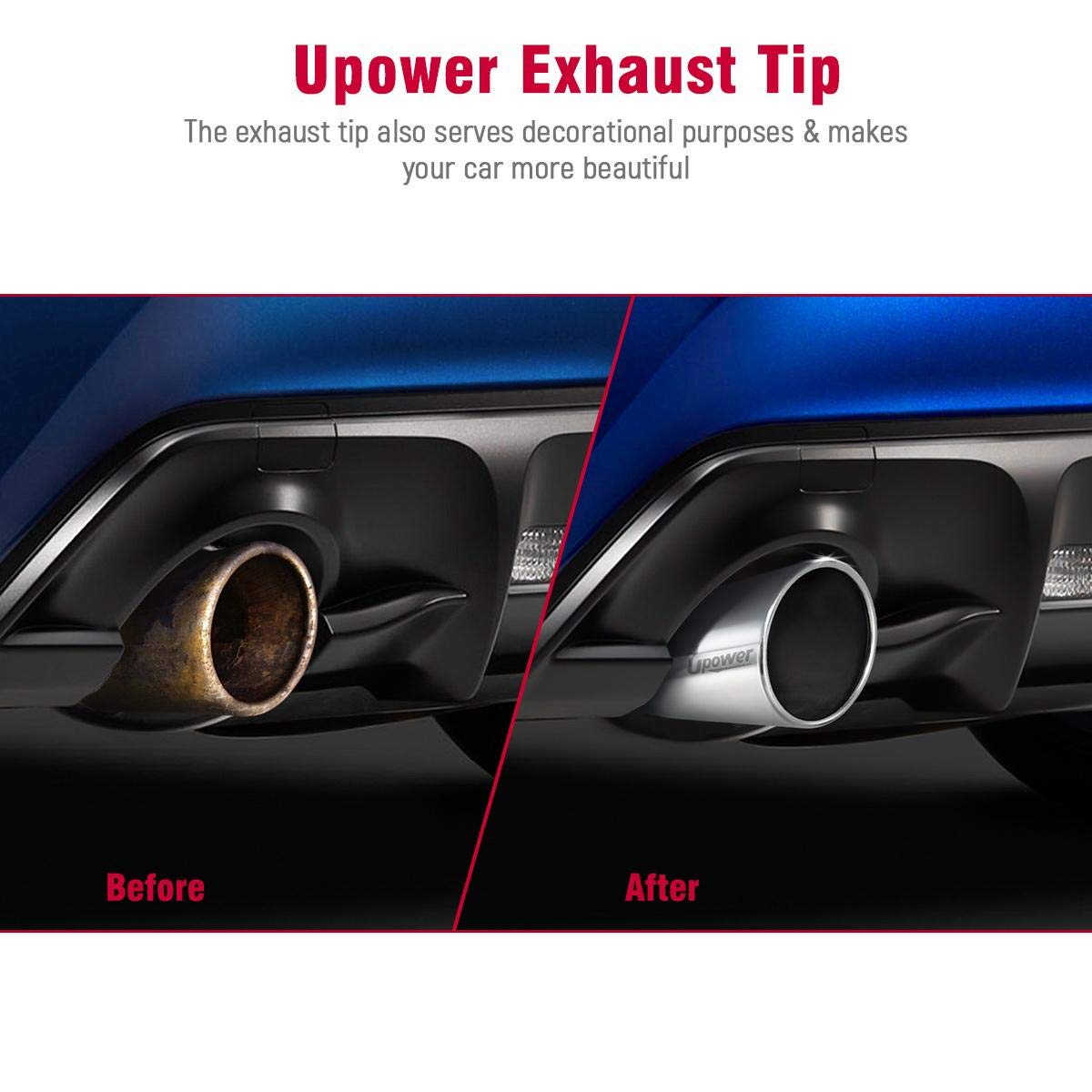 Upower 4 inch Inlet 8 inch Outlet Exhaust Tip Stainless Steel 4" to 8" Tail Pipe Tips 15" Long Bolt-On 45 Degree Angle Cut Universal for Car Truck