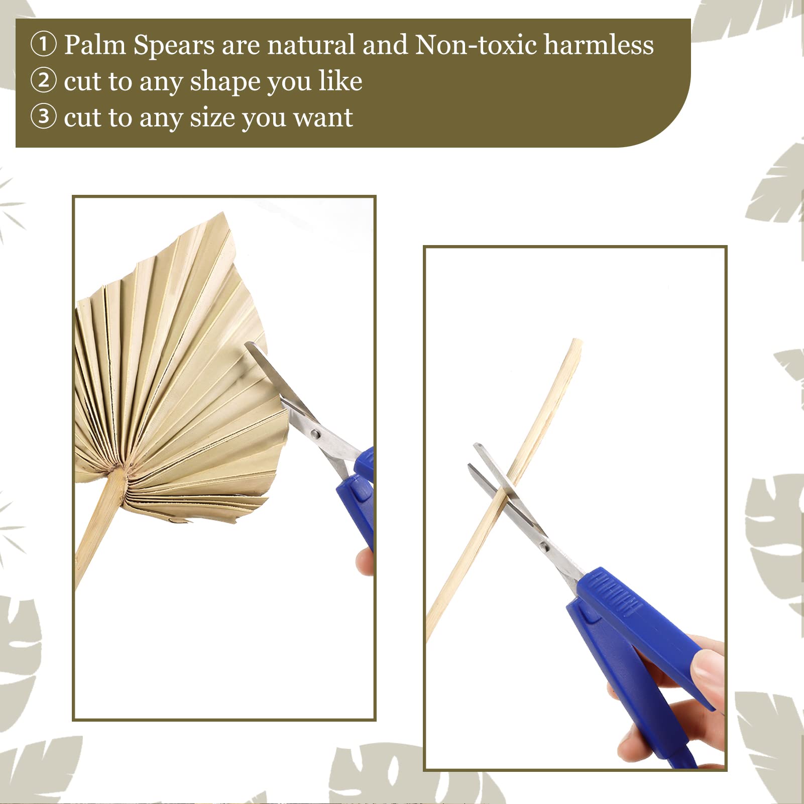 Cenkaiyang 10 Pcs Boho Dried Palm Spears Leaves, Real Palm Fans with Stem, Boho Home Decor for Vase, Wedding, Office, Home (10 Pieces)
